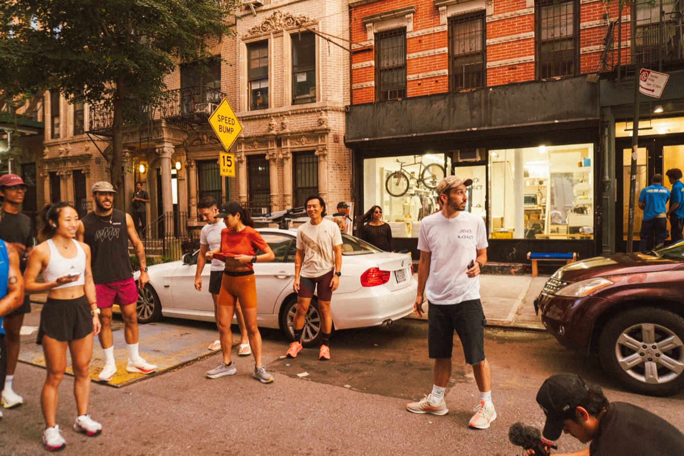 Runners gathering on a city street before the start of Supermarket Race 1
